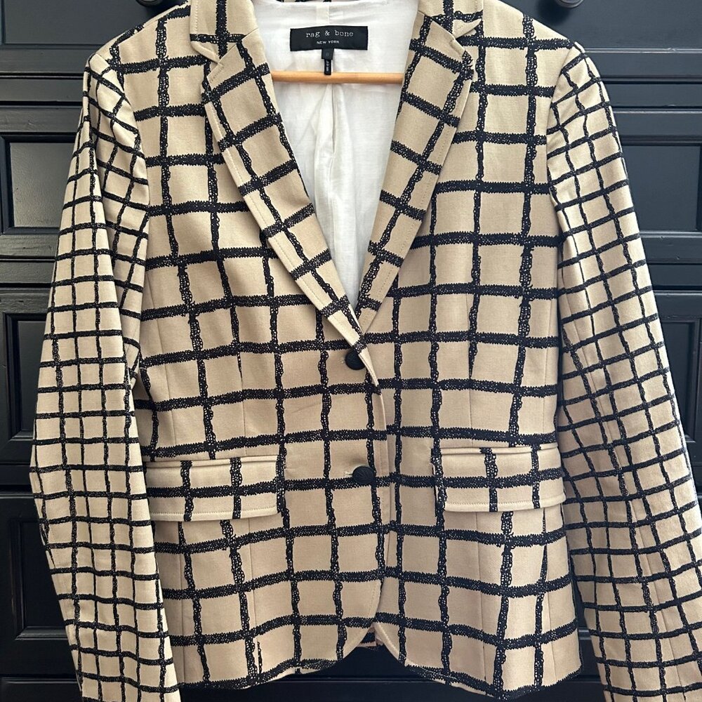 Rag & Bone New York: Tan and Black Checked Blazer - Size 8